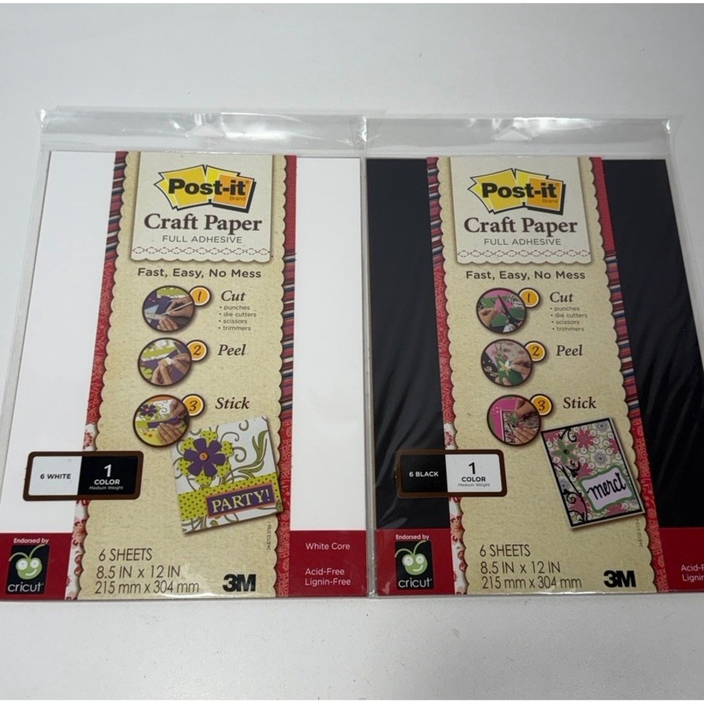 Post It Craft Paper Full Adhesive 8.5" X 11" Black/ White 2 Pack Sealed 6 Sheets